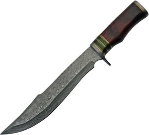 Damascus 15" Exotic Damascus Red Green & Brass Bowie Knife +  Sheath 1240