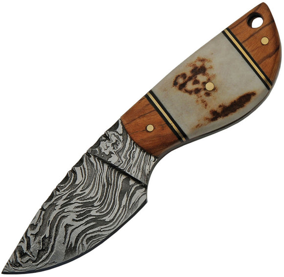 Damascus Wild Stag Bone & Wood Skinner Knife + Sheath 1249
