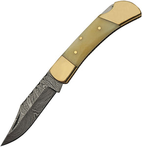 Damascus Bone Lockback Folding Pocket Knife 1257bo
