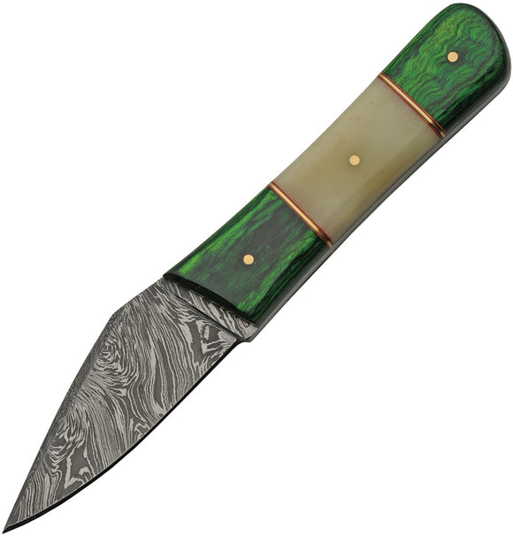 Damascus Green Bone Skinner Fixed Blade Knife + Sheath 1258gn