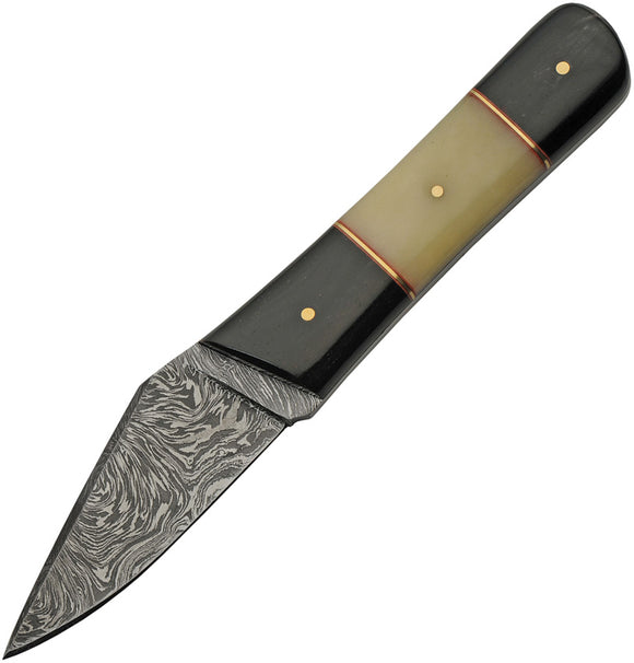 Damascus Brown Bone+ Horn Skinner Fixed Blade Knife + Sheath 1258hn