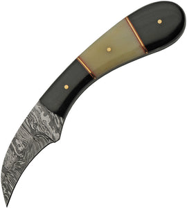 Damascus Hook Hunter Horn and Bone Knife + Sheath 1260hn  -On Sale