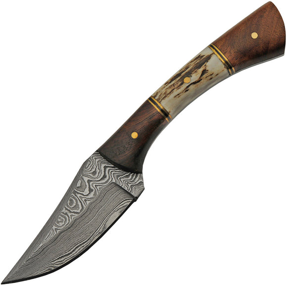 Damascus Skinner Stag Bone Knife + Sheath 1269