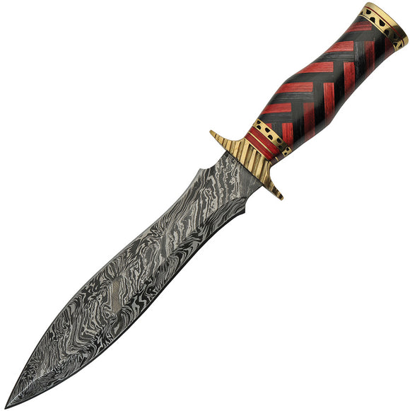Damascus Braided Black/Red Wood Fixed Blade Dagger Knife w/ Belt Sheath 1272