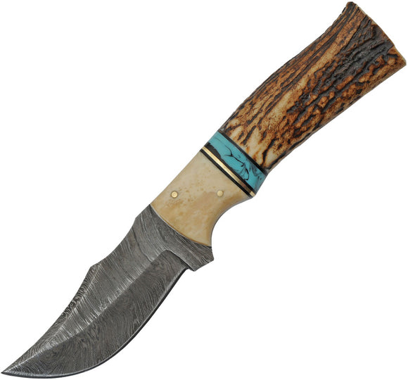 Damascus Stag/Turquoise Skinner Fixed Blade Knife