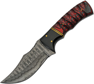 Damascus Buffalo Twisted Wood Fixed Blade Knife