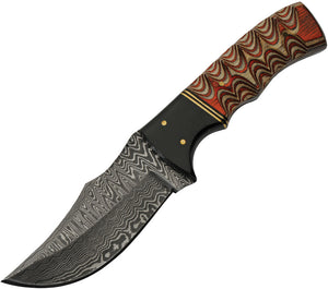 Damascus Buffalo Twisted Wood Fixed Blade Knife