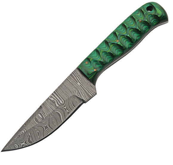 Damascus Exotic Hunter Green Wood Damascus Drop Point Fixed Blade Knife 1290GN