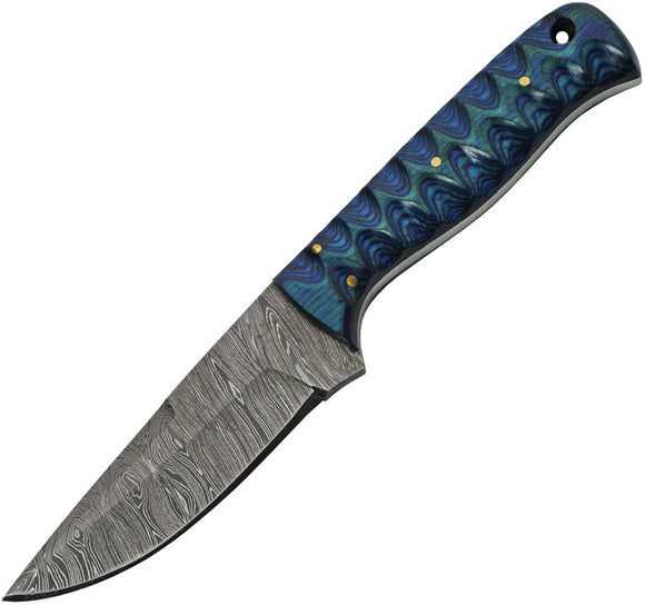 Damascus Exotic Hunter Blue Wood Damascus Drop Point Fixed Blade Knife 1290