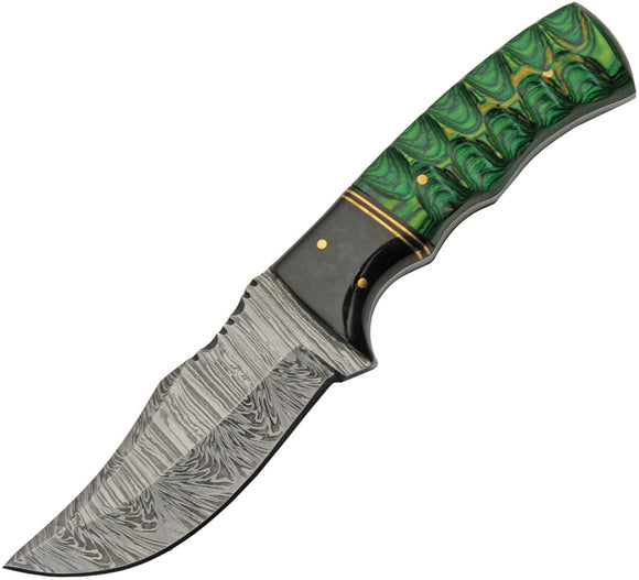 Damascus Forest Breeze Green Pakkawood Damascus Fixed Blade Knife 1302GN