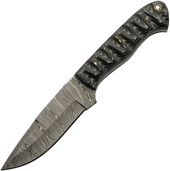 Damascus Charcoal Hunter Black & White Damascus Fixed Blade Knife 1306