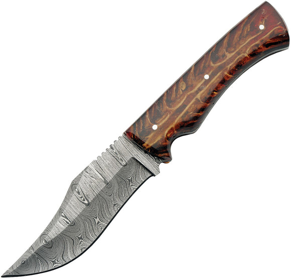 Damascus Firepeak Hunter Brown & Red Acrylic Damascus Fixed Blade Knife 1315