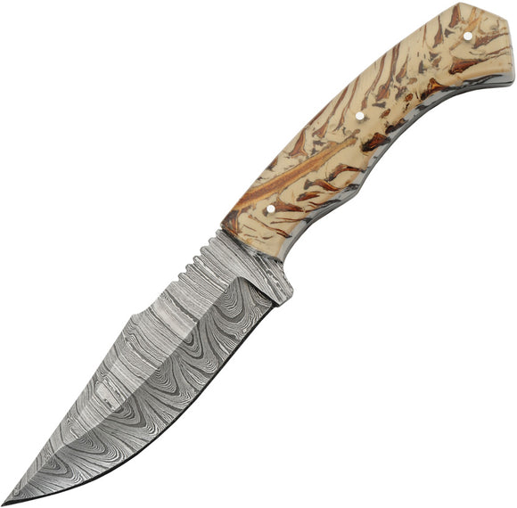 Damascus Snowpeak Fixed Blade Knife Tan Acrylic Damascus Steel Blade 1316