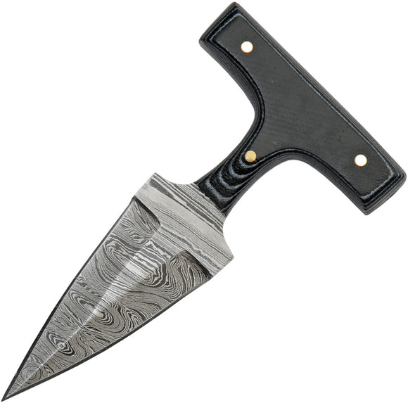 Damascus Black Micarta Double Edge Push Dagger w/ Leather Belt Sheath 1317BK