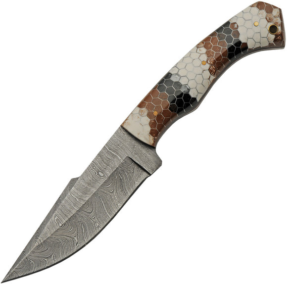 Damascus Texas Rattler Multi-Colored Acrylic Damascus Fixed Blade Knife 1321