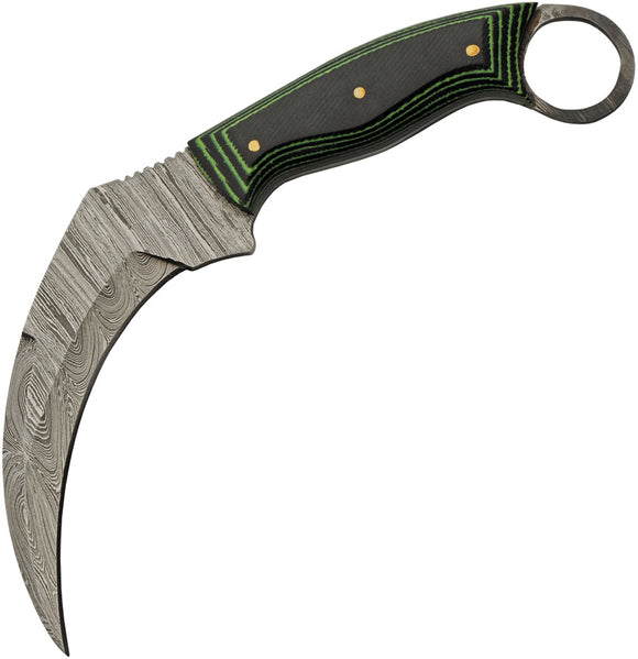 Damascus Tree Ridge Fixed Blade Knife Black/Green Micarta Damascus Blade 1324
