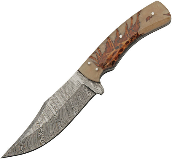 Damascus Pine Ranch Fixed Blade Knife Tan/Brown Acrylic Damascus Clip Pt 1328