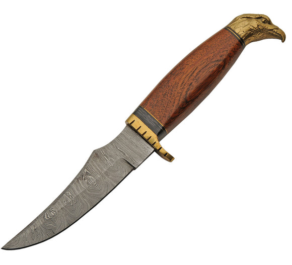 Damascus Eagle Head Hunter Brown Wood Damascus Fixed Blade Knife 1347