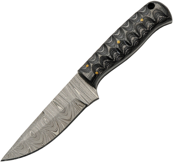 Damascus Grooved Fixed Black Wood Damascus Fixed Blade Knife 1360