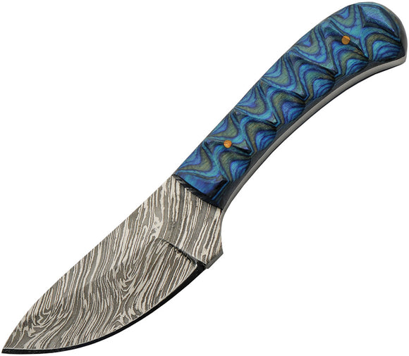 Damascus Boy's Skinner Blue Smooth Wood Damascus Fixed Blade Knife 1377BL