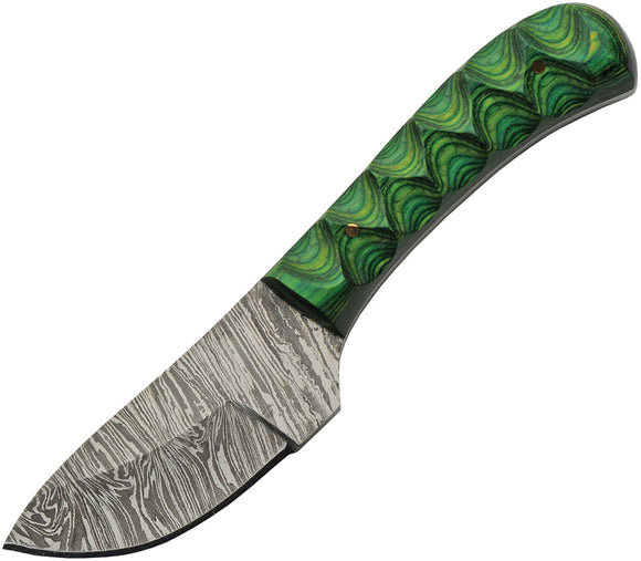 Damascus Boy's Skinner Green Smooth Wood Damascus Fixed Blade Knife 1377GN