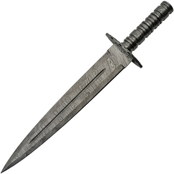 Damascus Short Sword Fixed Blade Knife w/ Brown Leather Belt Sheath 5023
