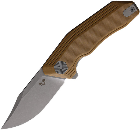 Damned Designs Cerberus Linerlock Tan G10 Folding 14C28N Pocket Knife 005GT
