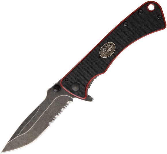 Outdoor Edge Small Divide Black/Red Framelock Serrated Blade Folding Knife