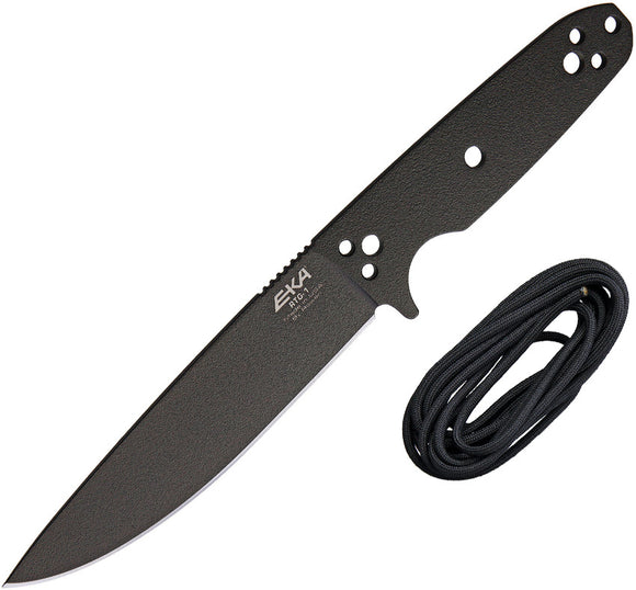 EKA RTG-1 Black Powder Coat 1095HC Drop Pt Fixed Blade Knife w/ Black Cord 50030