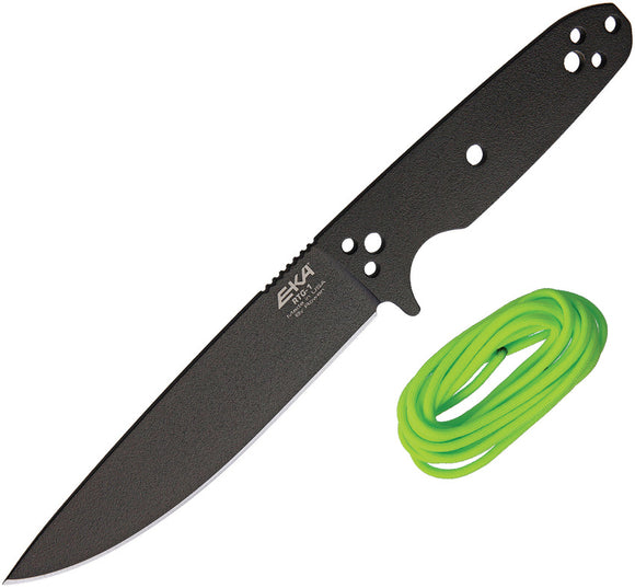 EKA RTG-1 Black Powder Coat 1095HC Drop Pt Fixed Blade Knife w/ Lime Cord 50070