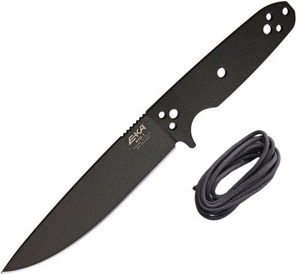 EKA RTG-1 Black Powder Coat 1095HC Drop Pt Fixed Blade Knife w/ Gray Cord 50080