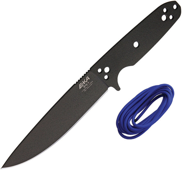 EKA RTG-1 Black Powder Coat 1095HC Drop Pt Fixed Blade Knife w/ Blue Cord 50100
