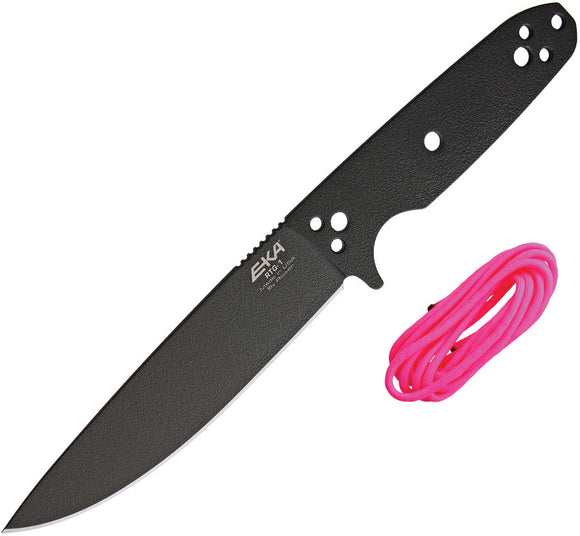 EKA RTG-1 Black Powder Coat 1095HC Drop Fixed Blade Knife w/ Pink Cord 50120