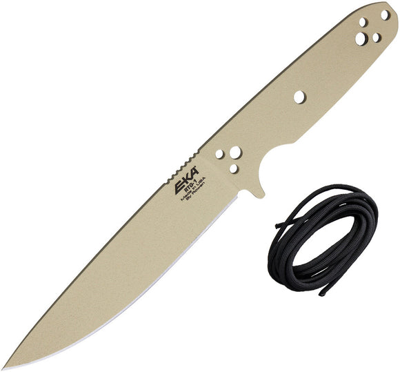 EKA RTG-1 Tan Powder Coat 1095HC Drop Pt Fixed Blade Knife w/ Black Cord 50150