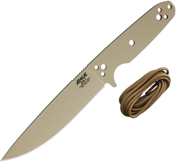 EKA RTG-1 Tan Powder Coat 1095HC Drop Pt Fixed Blade Knife w/ Brown Cord 50160