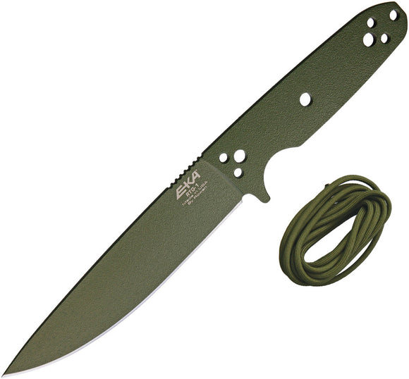 EKA RTG-1 Green Powder Coat 1095HC Drop Pt Fixed Blade Knife w/ Green Cord 50200