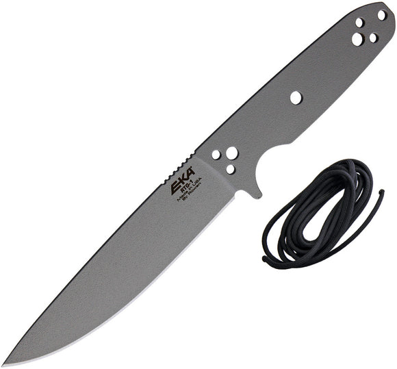 EKA RTG-1 Gray Powder Coat 1095HC Drop Pt Fixed Blade Knife w/ Black Cord 50220