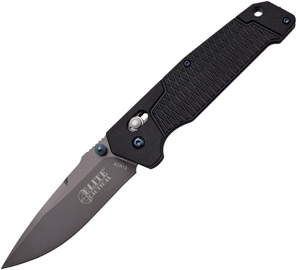 Elite Tactical Rapid Lock Folder Black G10 Handle Gray TiNi Folding Knife 1016D