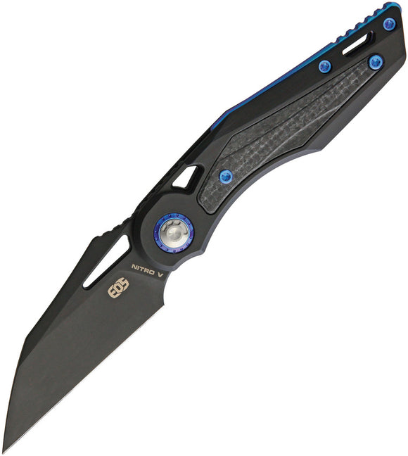 EOS Urchin Friction Folder Blue & Black Anodized Titanium Nitro V Knife EOS039