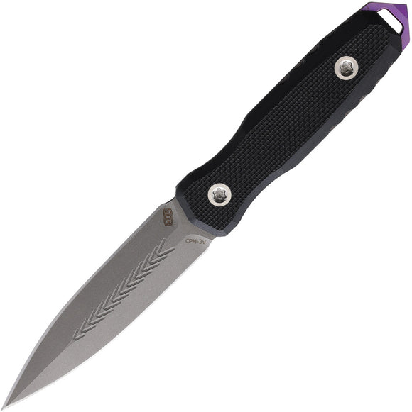 EOS Mini Thresher Sasha Black/Purple G10 CPM-3V Fixed Blade Knife w/ Sheath 091