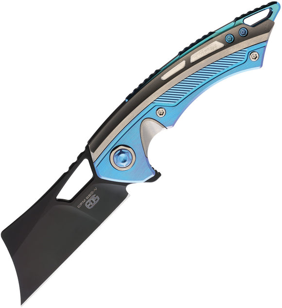 EOS Mini Nautilus Framelock Blue/Gray Titanium Folding CPM-S60V Knife 093