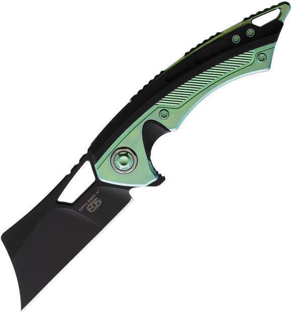 EOS Mini Nautilus Framelock Black/Green Titanium Folding CPM-S60V Knife 097