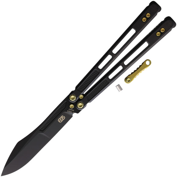 EOS Trident Balisong Gold & Black Titanium CPM-S30V Stainless Butterfly Knife 105