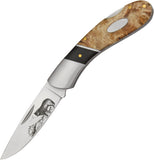 Elk Ridge Wolf Etched Blade Burl Wood Lockback Folding Pocket Knife 072W