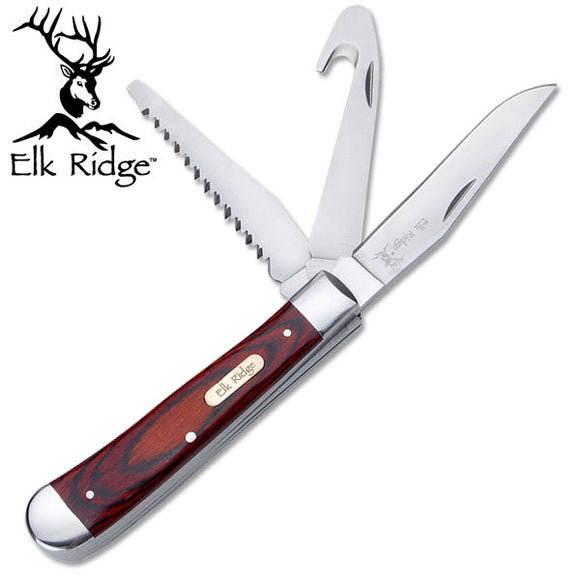 Elk Ridge Gentleman's Brown Pakkawood Folding Stainless Steel Pocket Knife 089W