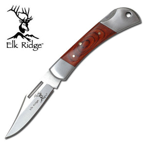 Elk Ridge Gentleman's Brown Pakkawood Folding Stainless Steel Pocket Knife 124W
