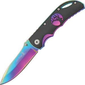 Elk Ridge Rainbow Linerlock Black Aluminum Folding 440 Pocket Knife 134RB