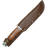 Elk Ridge Outskirt Brown Stacked Leather 8Cr13MoV Fixed Blade Knife 20032LBR