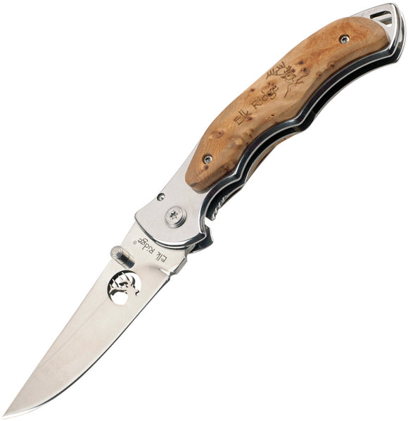 Elk Ridge Folding Linerlock Knife w/ Mirror Finish Frame & Maple Wood Handle 519