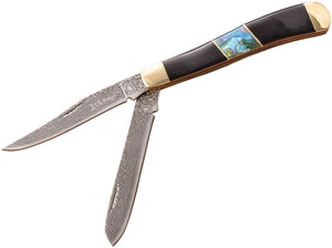 Elk Ridge Trapper Black Pakkawood/Abalone Folding 3Cr13 Pocket Knife 954DAB